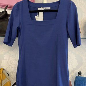 AKRIS PUNTO Ink Blue Short Sleeve Blouse/Top Style# 02783200